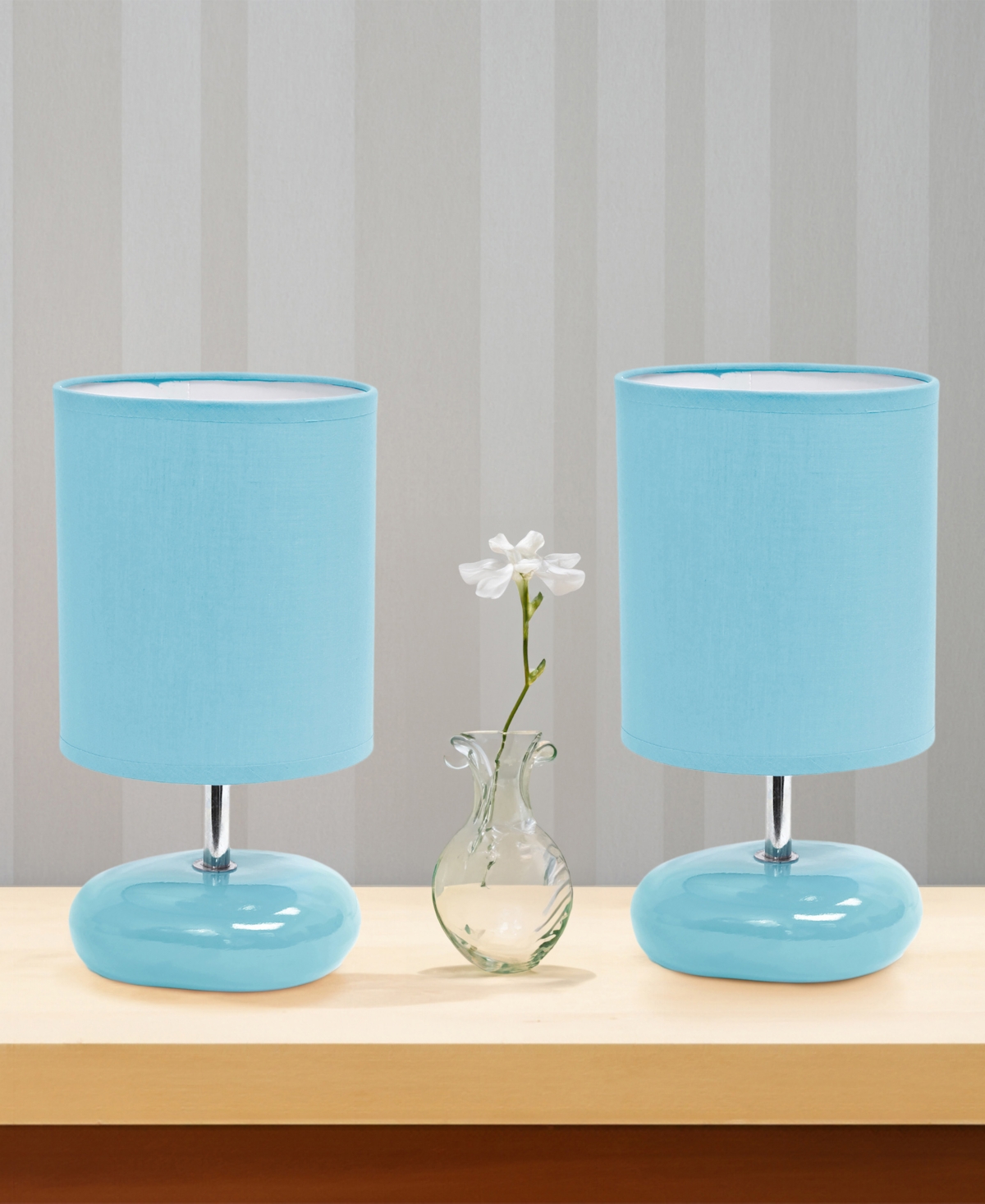 Creekwood Home 10.24" Traditional Mini Round Rock Table Lamp 2 Pack Set In Blue