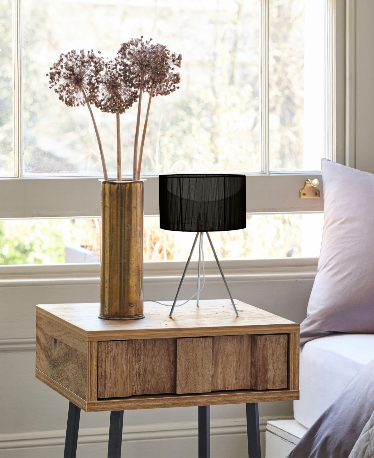 Creekwood Home 19.69" Contemporary Brushed Nickel Pedestal Table Lamp In Brushed Nickel,black