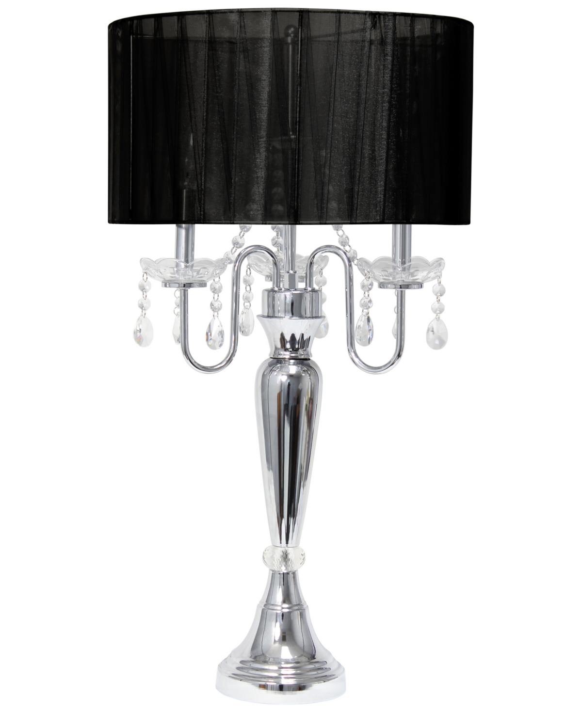 Lalia Home 31in Cascading Crystal Table Lamp In Chrome,black Shade