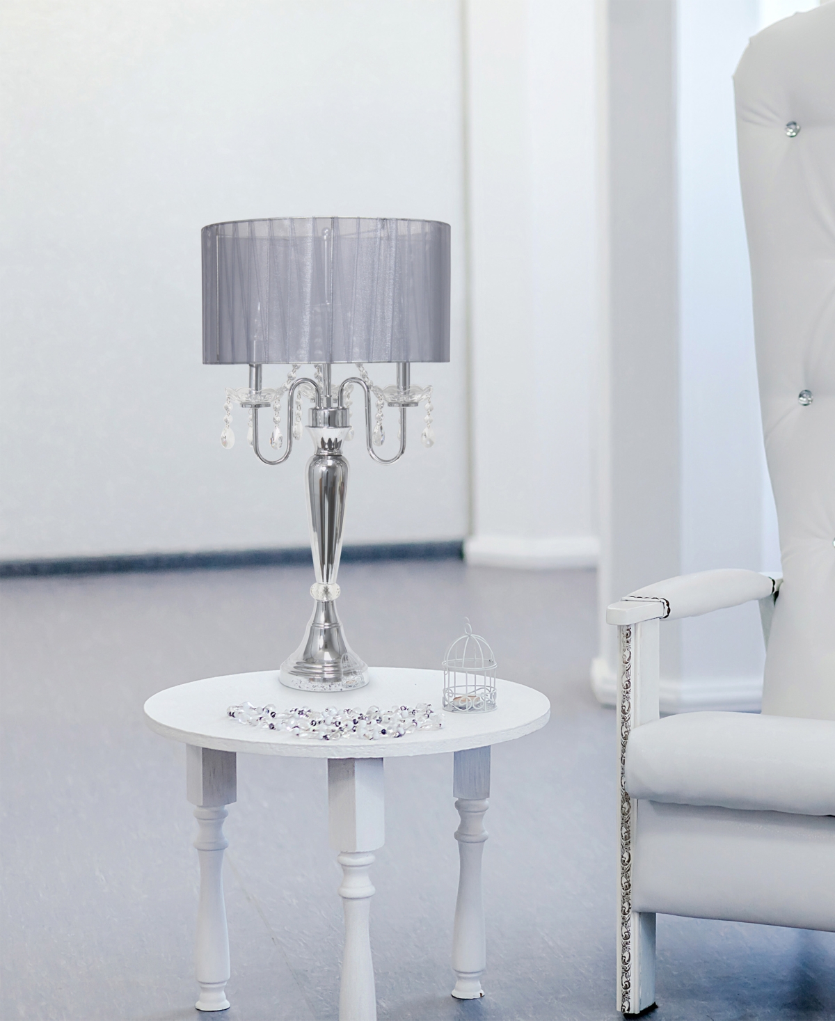 Lalia Home 31" Chrome Cascading Crystal Table Lamp In Chrome,gray Shade