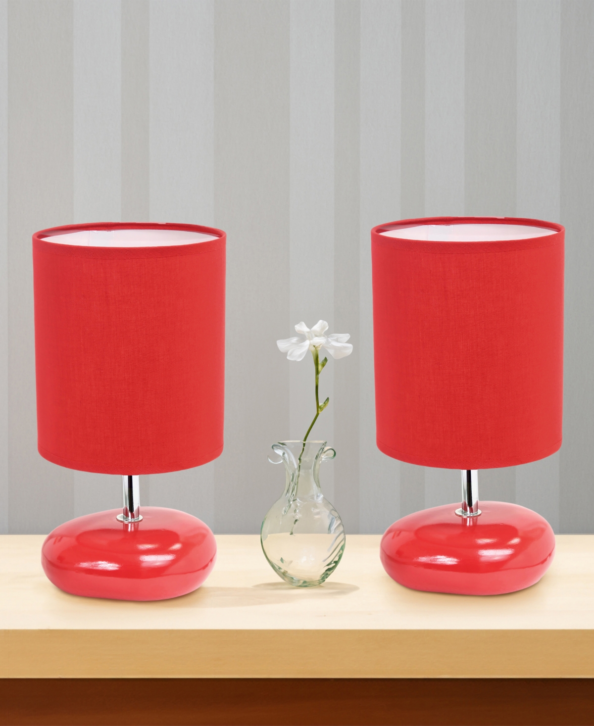 Creekwood Home 10.24" Traditional Mini Round Rock Table Lamp 2 Pack Set In Red