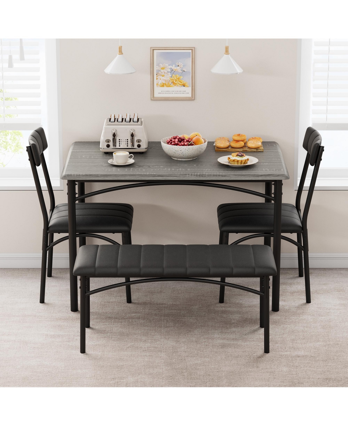 gaomon Dining Table Set for 4, Kitchen Table and Chairs for 4, Rectangular Kitchen Table Set , Dining Room Table Set- Grey