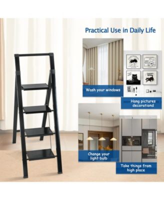 4 Aluminum Step Ladder, 4 Step Stool Folding Step Stool with Handrails, Sturdy Step Stool for Adult, Gorilla Ladders 500LBS Capacity Sturdy& Portable Ladder for Home Kitchen Library Office