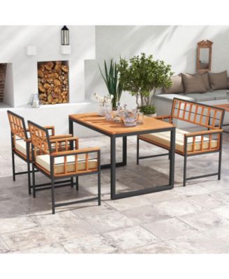 4 Pieces Acacia Wood Patio Dining Set with 1 Rectangular Table