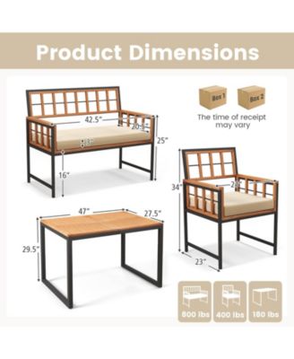 4 Pieces Acacia Wood Patio Dining Set with 1 Rectangular Table
