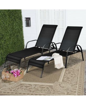 2 Pcs Outdoor Patio Lounge Chair Chaise Fabric with Adjustable Reclining Armrest
