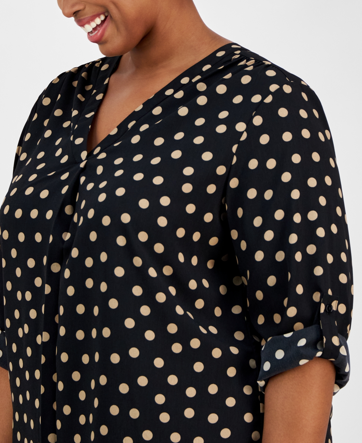 AK ANNE KLEIN PLUS SIZE PRINTED ROLL-TAB-SLEEVE TUNIC 
