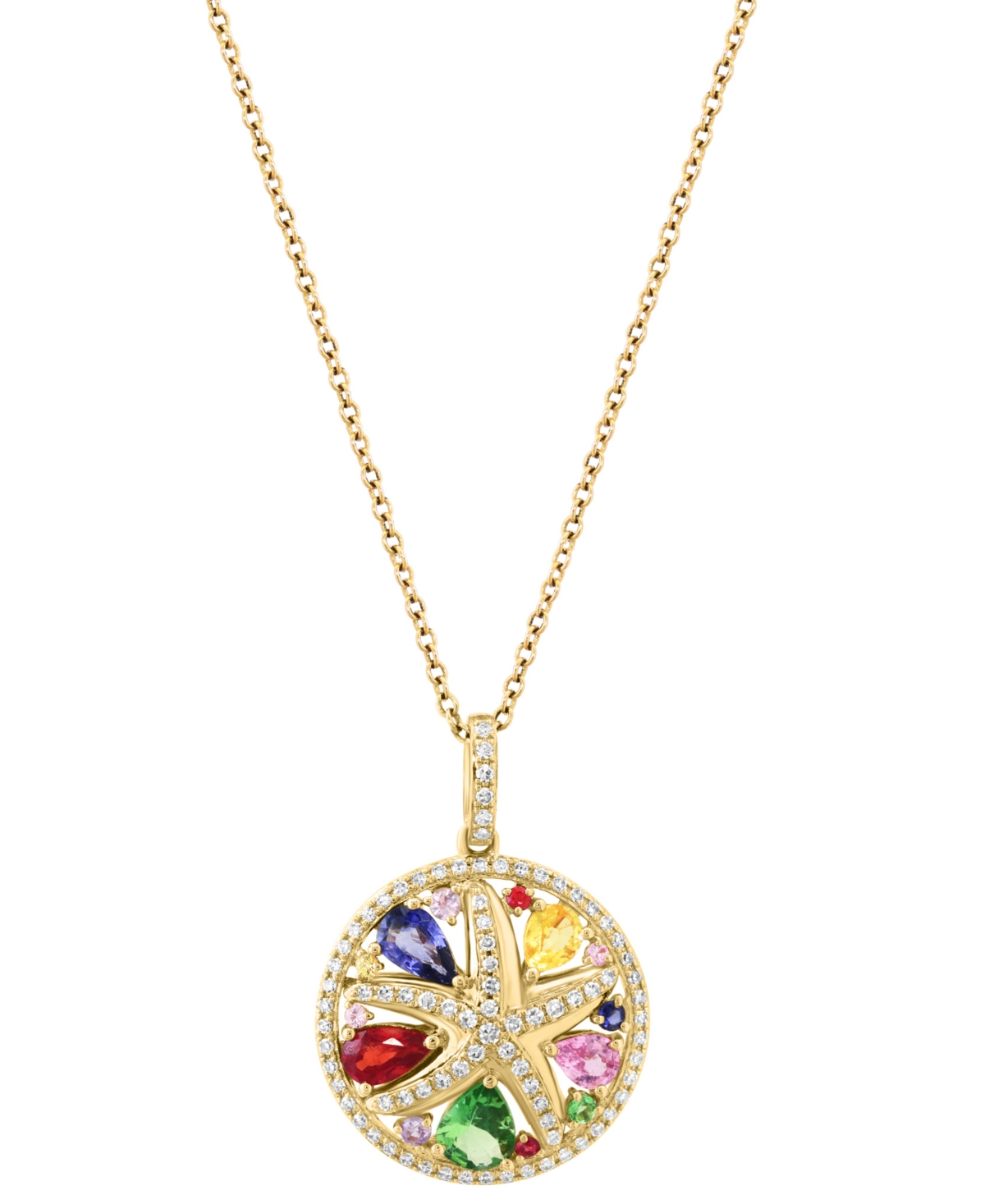 EFFY COLLECTION EFFY MULTI-GEMSTONE (1-1/4 CT. T.W.) & DIAMOND (1/4 CT. T.W.) STARFISH PENDANT NECKLACE IN 14K GOLD, 