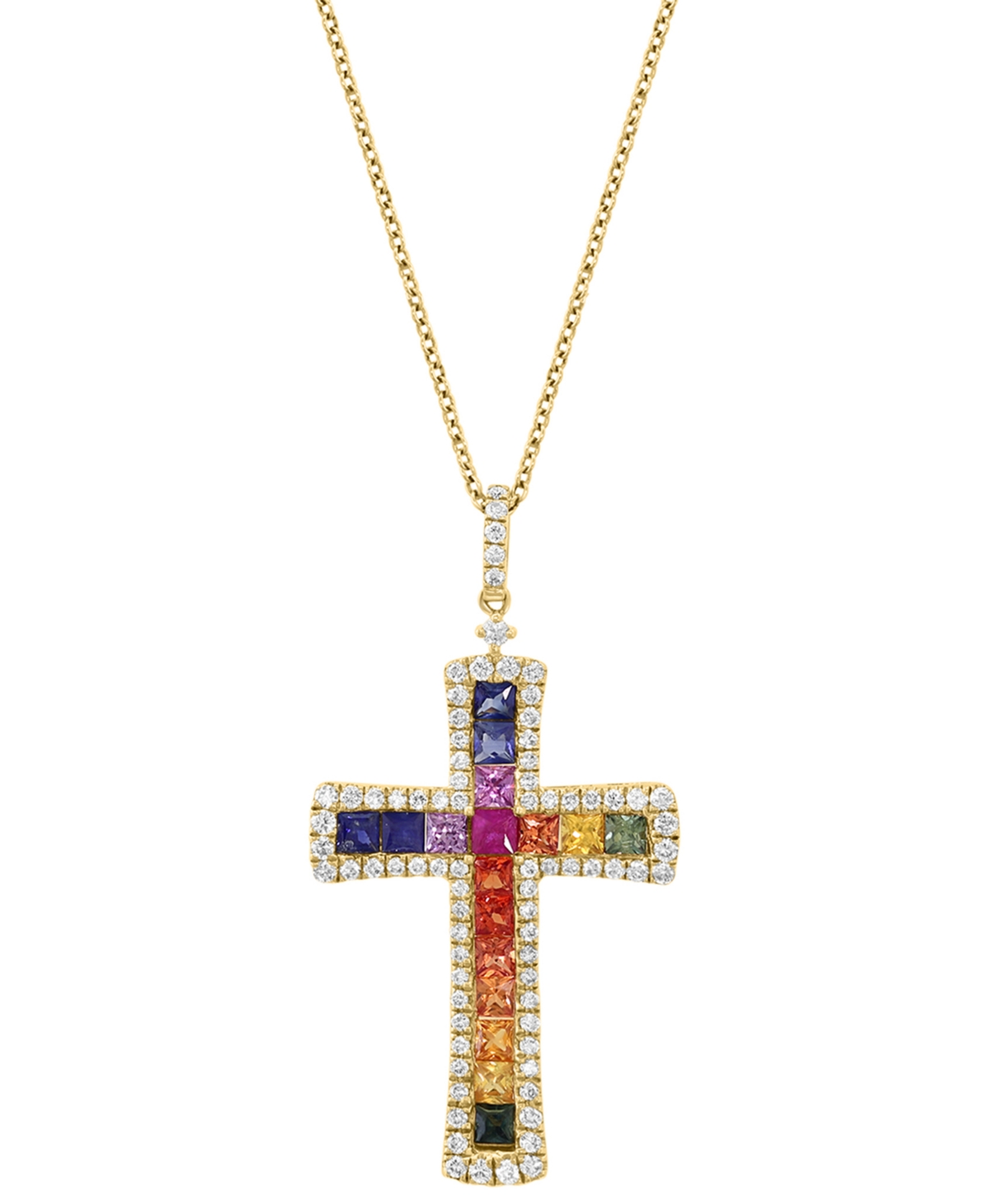 EFFY COLLECTION EFFY MULTI-SAPPHIRE (1-3/4 CT. T.W.) & DIAMOND (5/8 CT. T.W.) CROSS PENDANT NECKLACE IN 14K GOLD, 18 