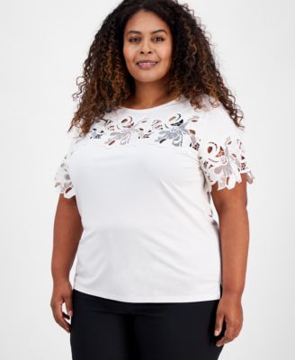 Anne Klein - Plus Size Harmony Lace Appliqu&eacute; Top