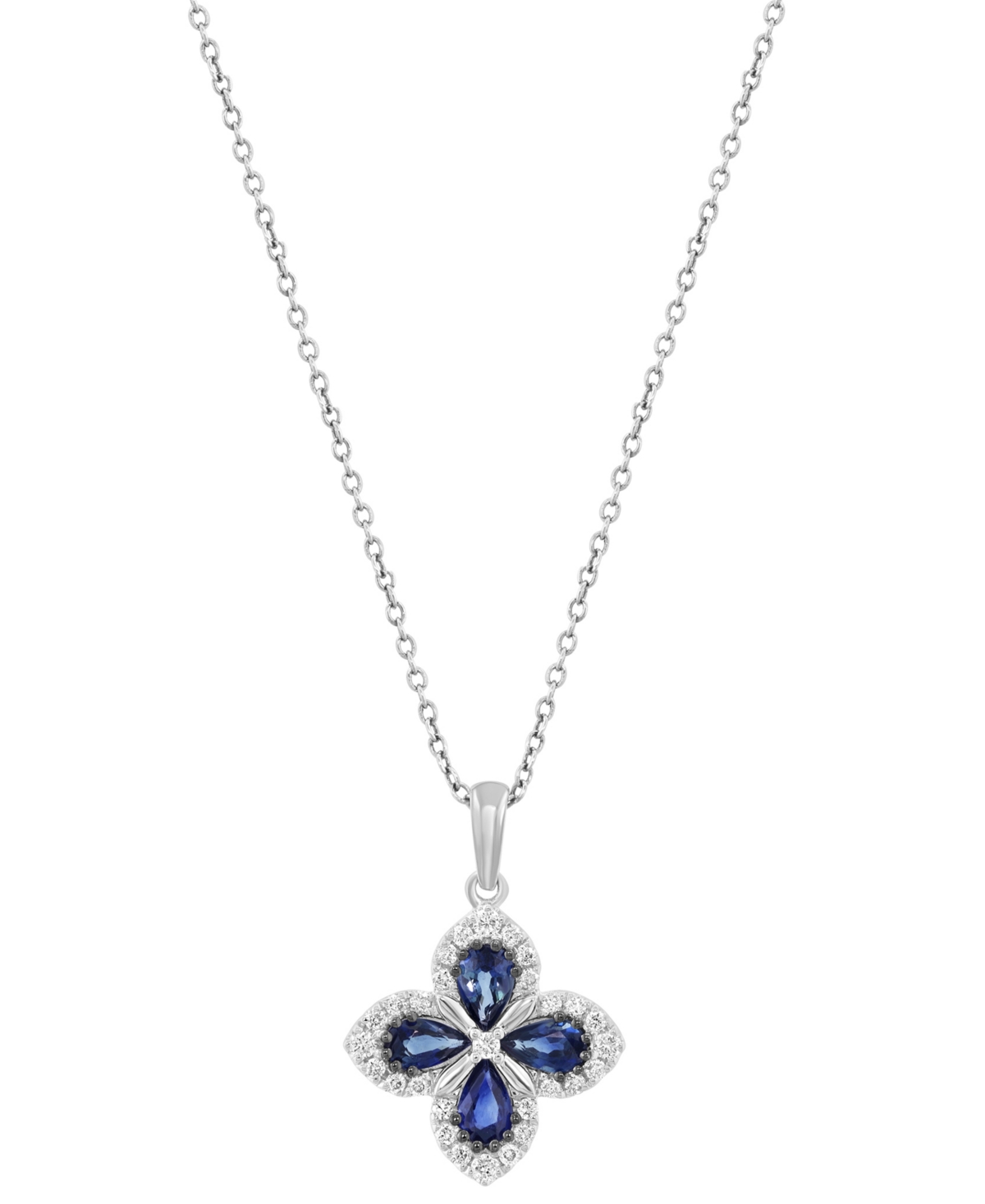 Effy Collection Effy Sapphire (7/8 Ct. T.w.) & Diamond (1/5 Ct. T.w.) Flower Pendant Necklace In 14k White Gold, 18" In Sapphire