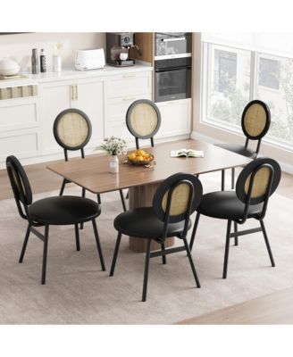 Dining Chairs Set of 4, Rattan Kitchen Chairs with Thicken Upholstered, Modern Dining Room Chairs Set of 4,Black