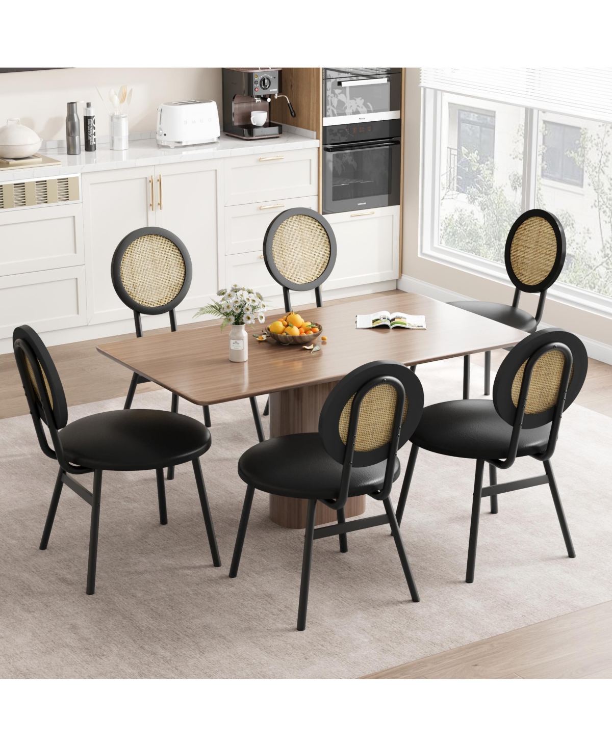 Gaomon Dining Chairs Set of 4, Rattan Kitchen Chairs with Thicken Upholstered, Modern Dining Room Chairs Set of 4,Black