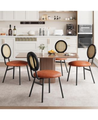 Dining Chairs Set of 4, Rattan Kitchen Chairs with Thicken Upholstered, Modern Dining Room Chairs Set of 4,Brown