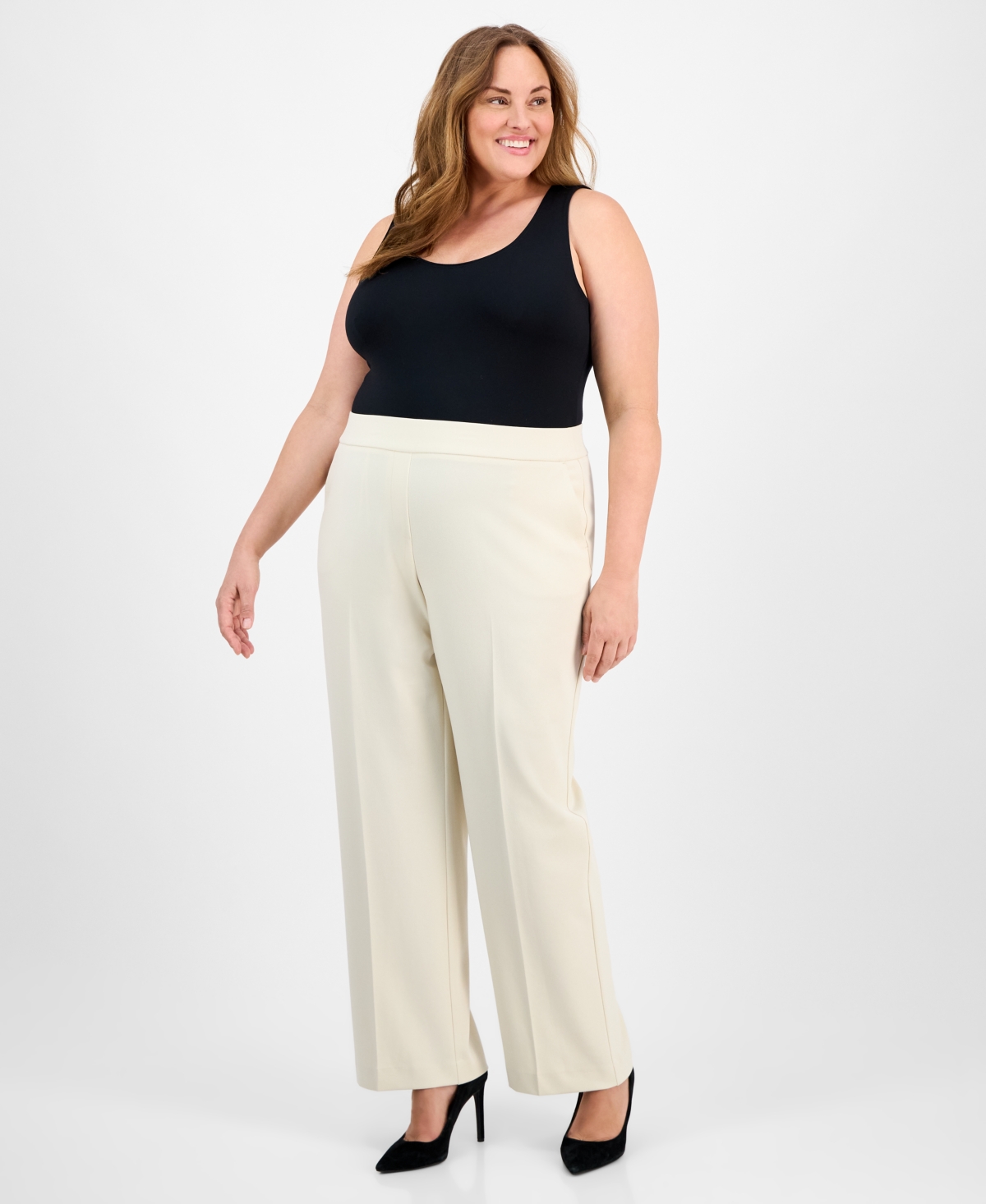 Ak Anne Klein Plus Size Pull-on Wide-leg Pants