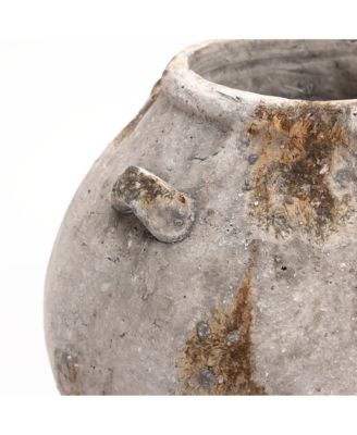 Mottled Brown and White Terracotta 12-Inch Tall Indoor and Outdoor Jug Vase with Handles