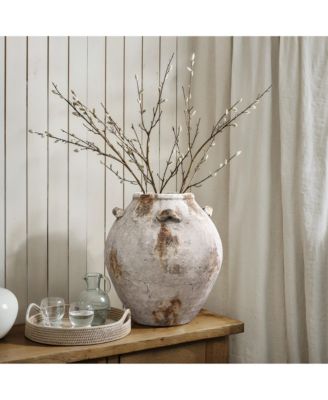 Mottled Brown and White Terracotta 12-Inch Tall Indoor and Outdoor Jug Vase with Handles