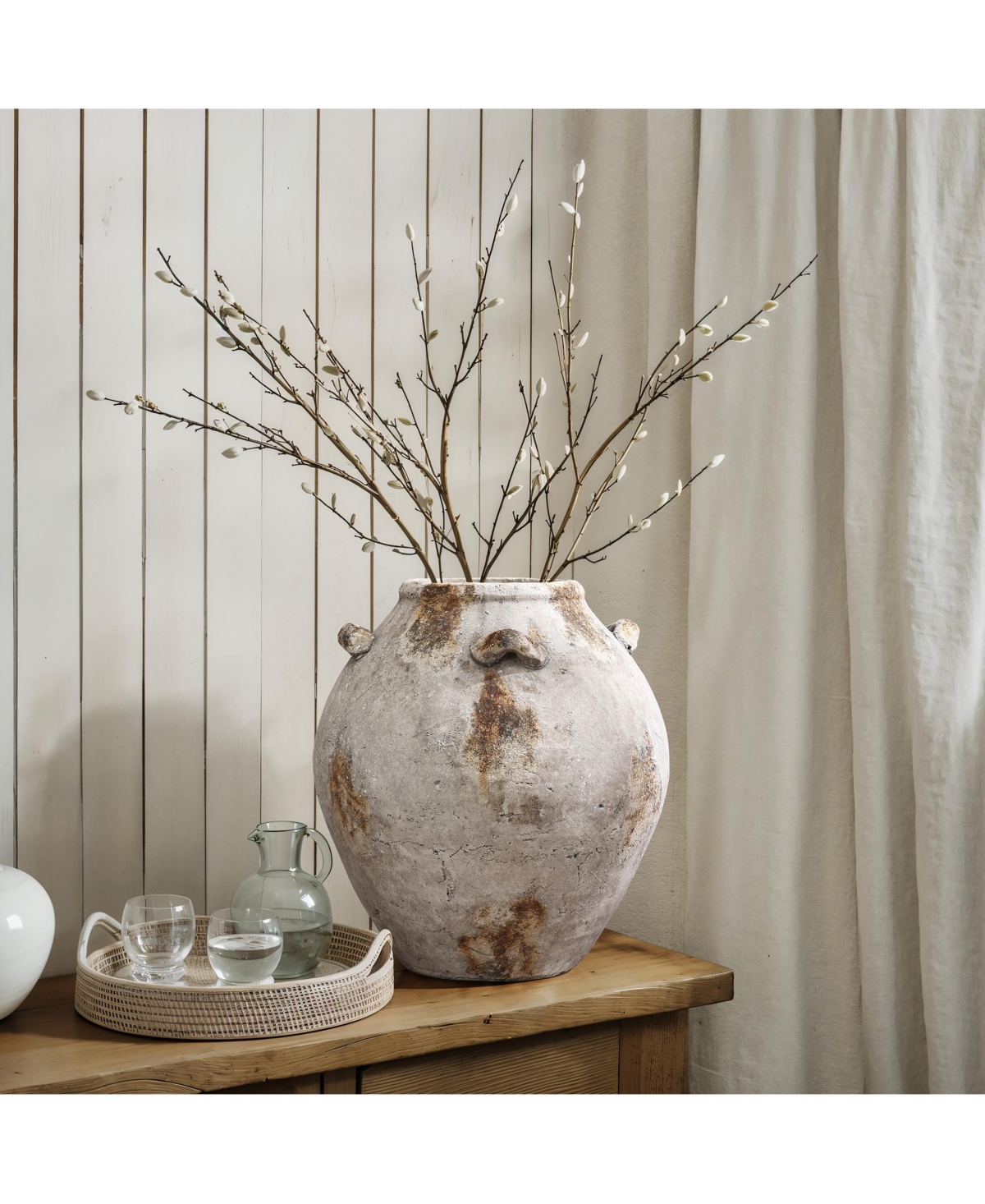 LuxenHome Mottledand White Terracotta 12-Inch Tall Indoor and Outdoor Jug Vase with Handles - Brown