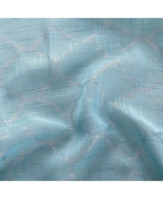 2 Piece Silver Sparkly Semi Sheer Trellis Quatrefoil Grommet Top Window Curtain Panels