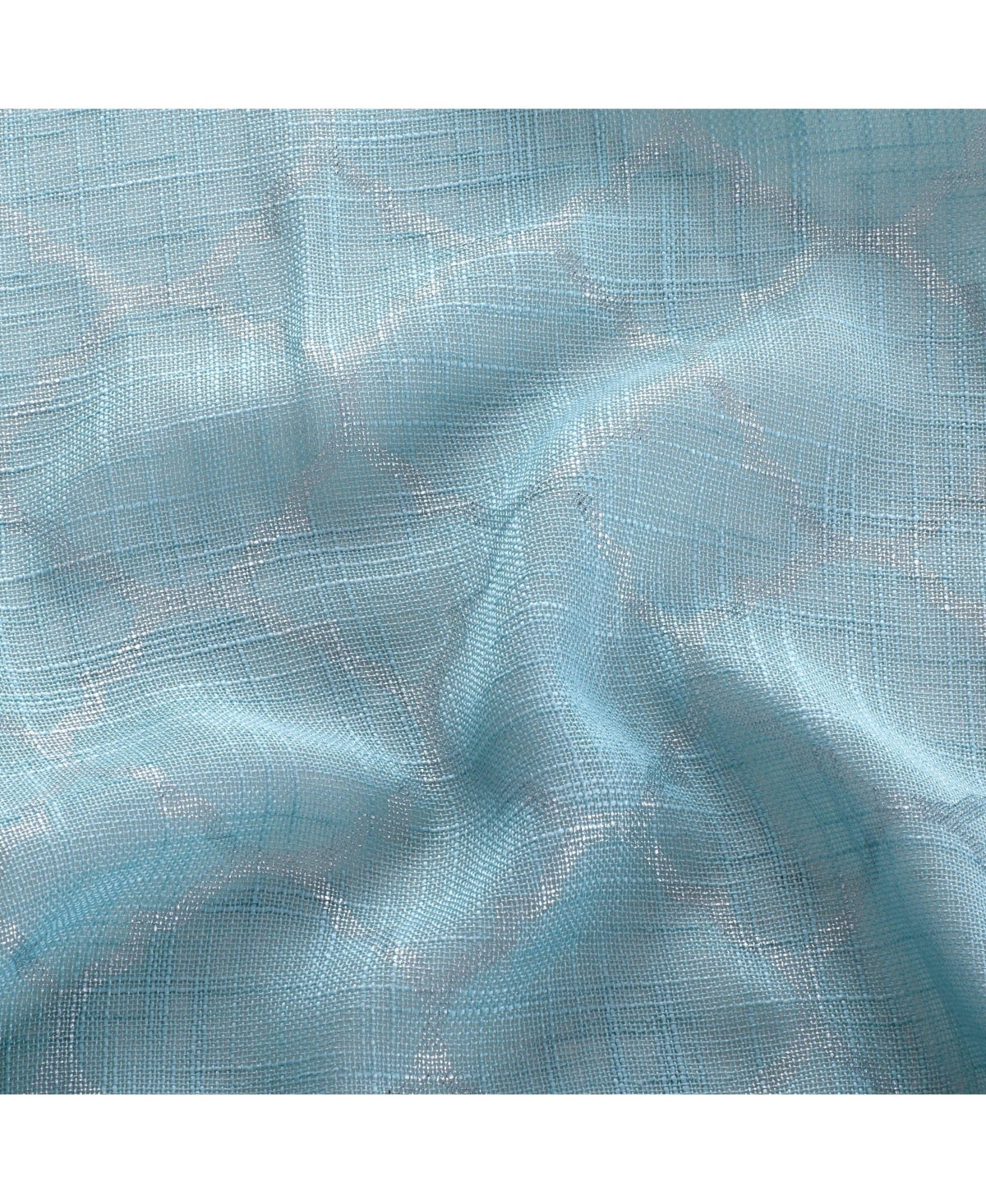 Kate Aurora 2 Piece Silver Sparkly Semi Sheer Trellis Quatrefoil Grommet Top Window Curtain Panels