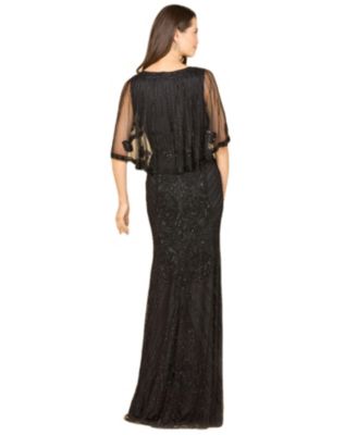 Women's Cape Sleeve V-Neck Beaded Gown