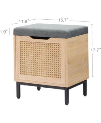 Storage Chest with Foam Pad Seating Cushion, Natural Rattan 16in Storage Bench Organizer