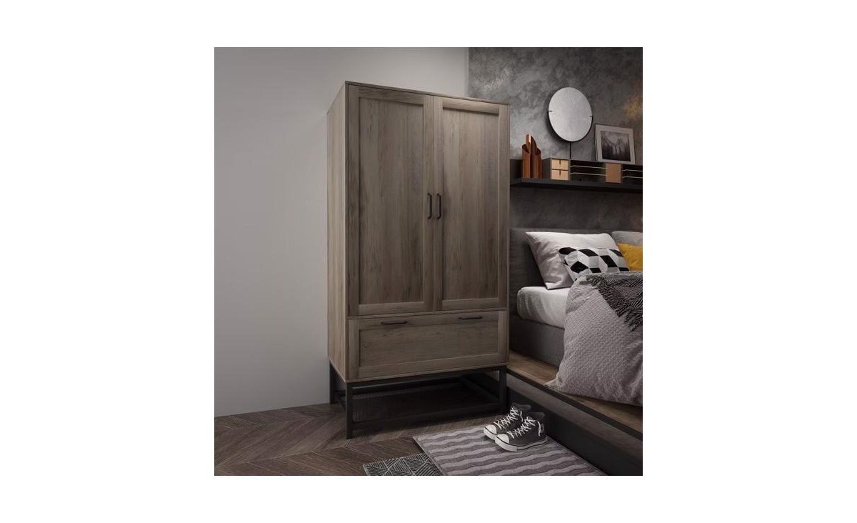 Slickblue Fch Mdf & Particleboard Triamine Veneer 2 Doors 1 Pump Wooden Wardrobe Grey