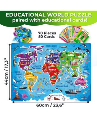 70 Pcs Jigsaw Puzzles for Kids Ages 4-6 - 400+ Facts on 50 Flashcards