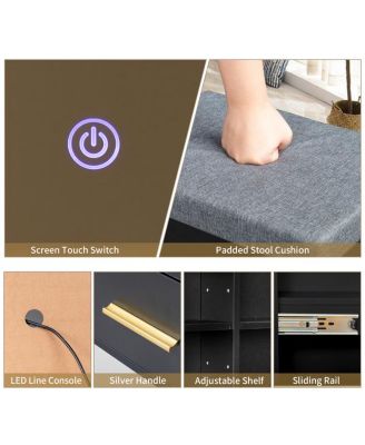 Triamine Veneer Dressing Table Set with Mirror Cabinet 4 Drawers, 1 Storage Cabinet, 2 Shelves, and LED Three-Tone Light for a Modern Vanity Setup