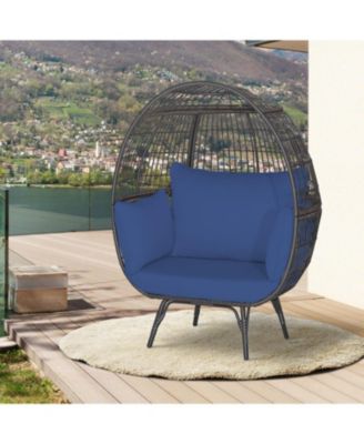 Oversized Patio Rattan Egg Lounge Chair with 4 Cushions