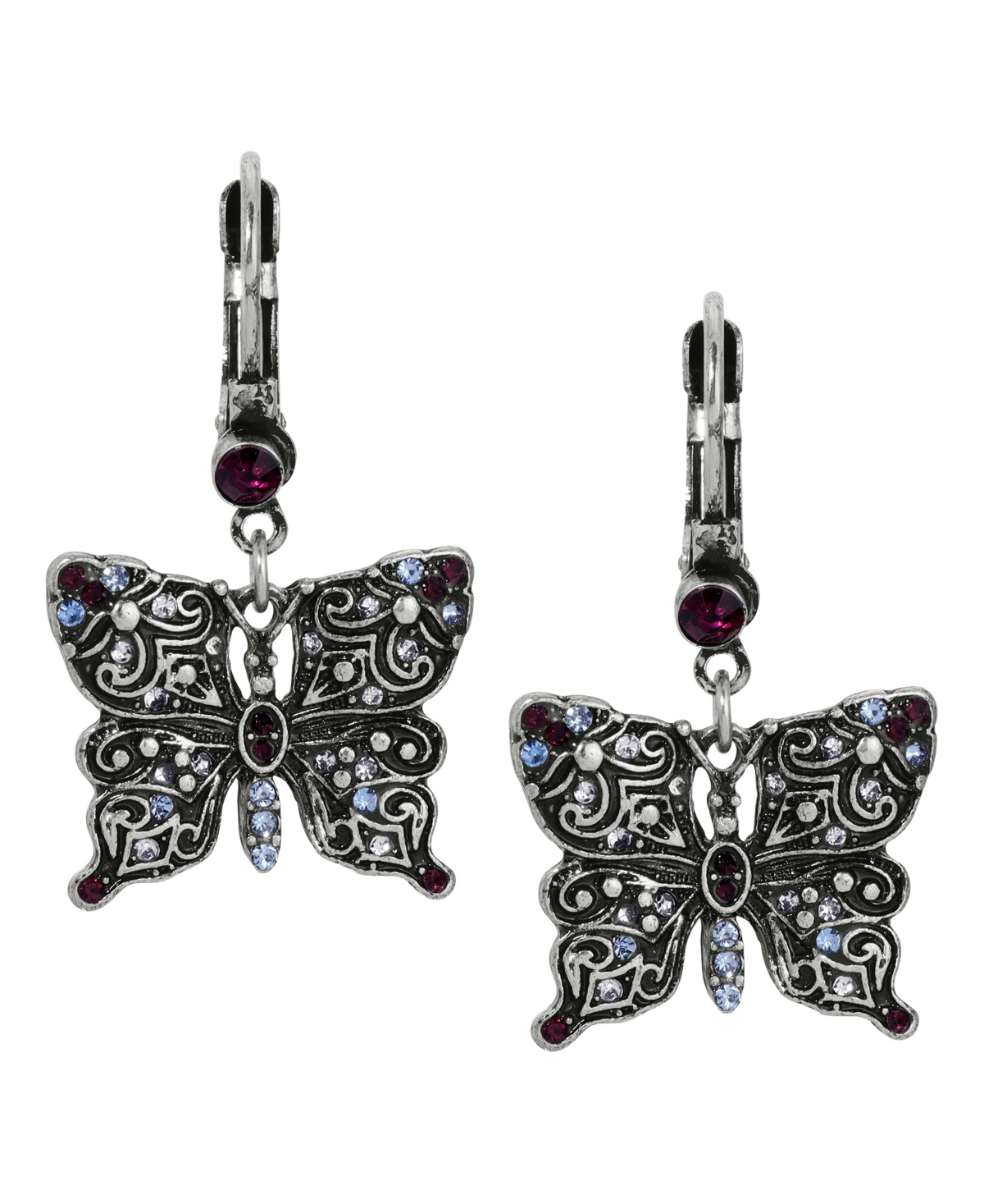 2028 Crystal Butterfly Drop Earrings In Purple