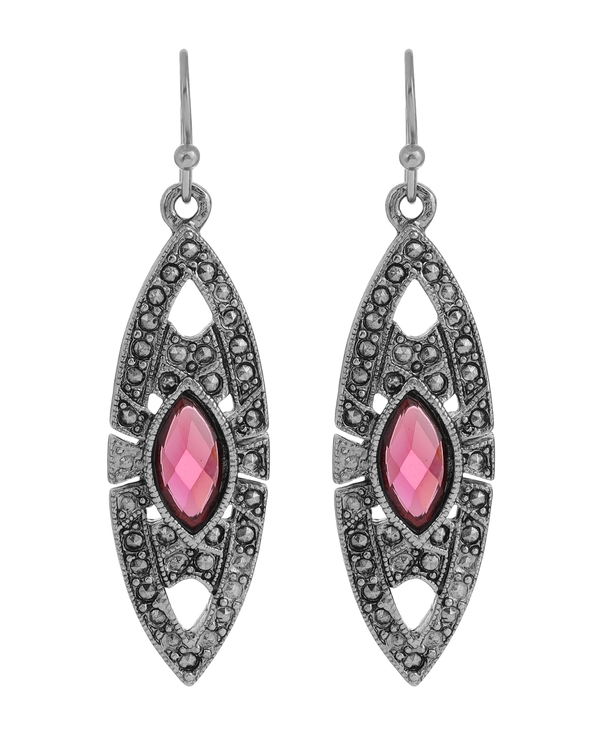 2028 Epoxy Faux Marcasite Stone Drop Earrings In Pink