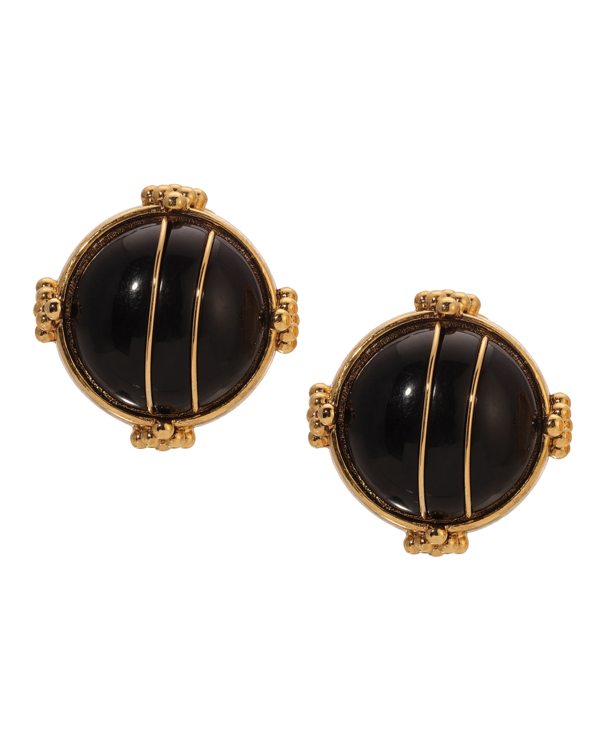 2028 Round Acrylic Button Clip Earrings In Black