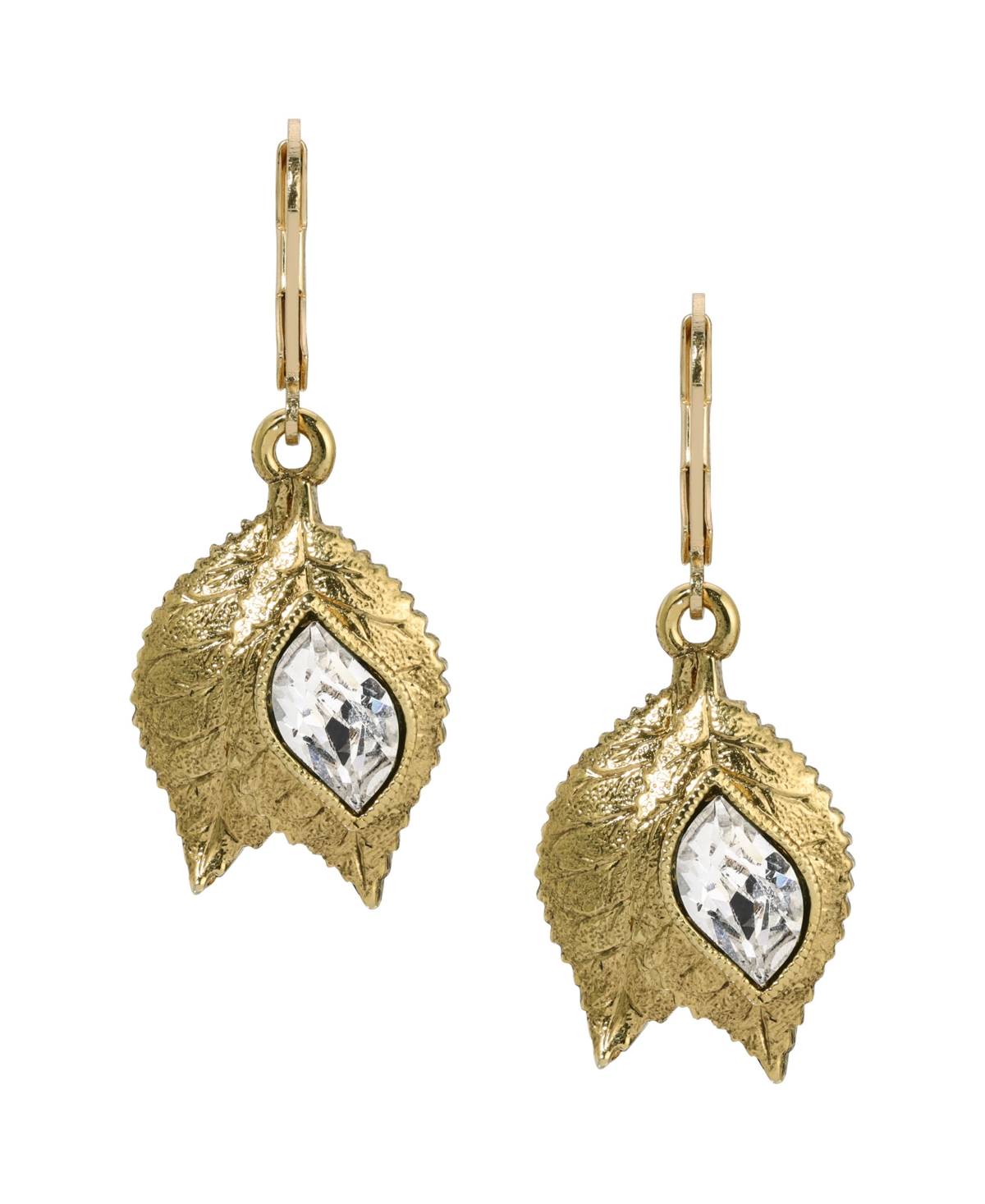 2028 Crystal Leaf Drop Earrings In Yellow