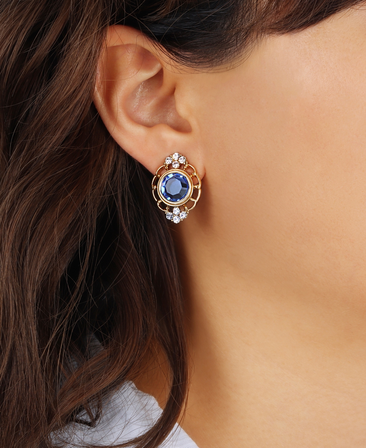 2028 Crystal Filigree Button Earrings In Blue