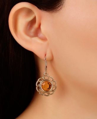 Round Crystal Filigree Drop Earrings