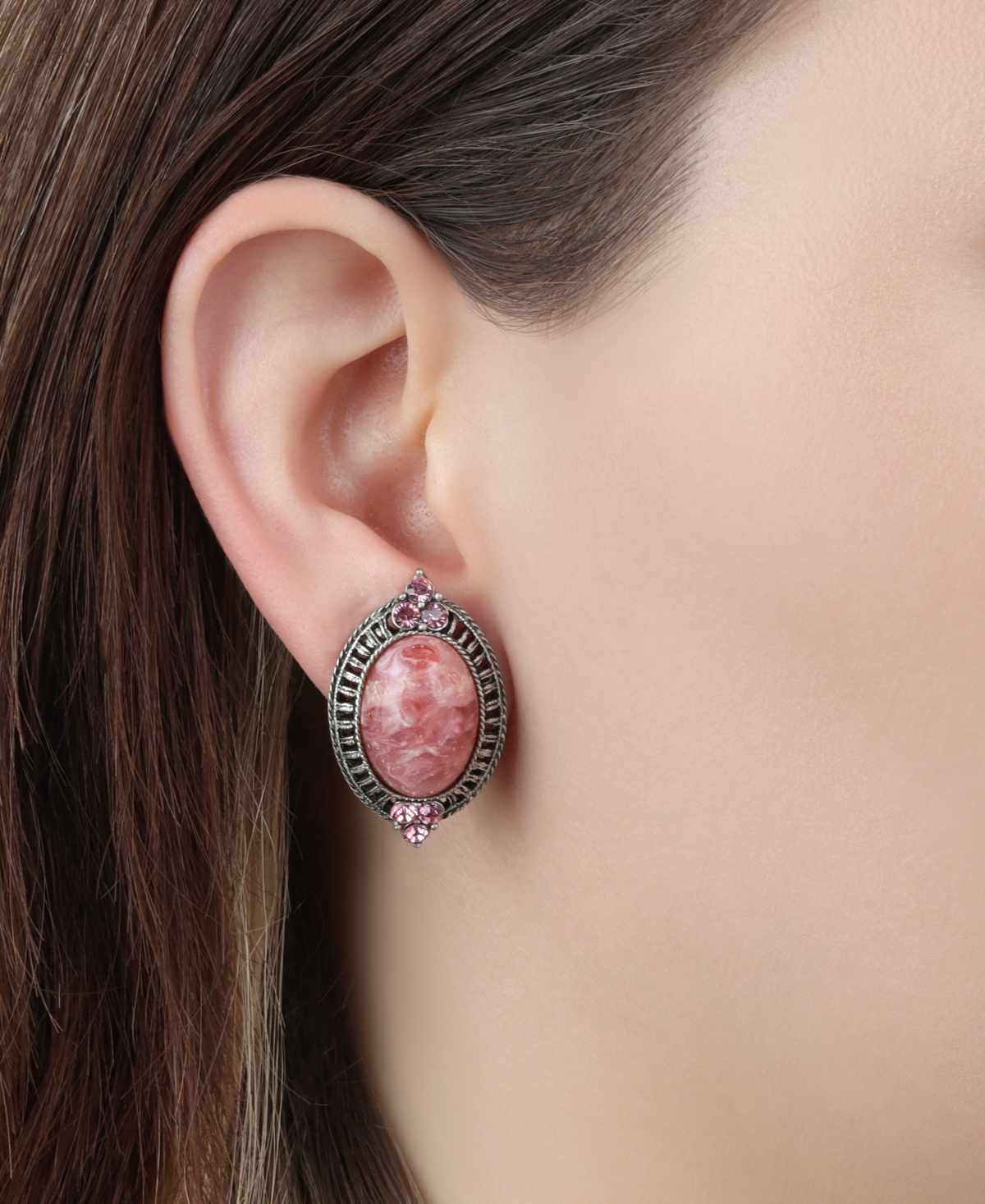 Shop 2028 Acrylic Crystal Accent Button Earrings In Pink