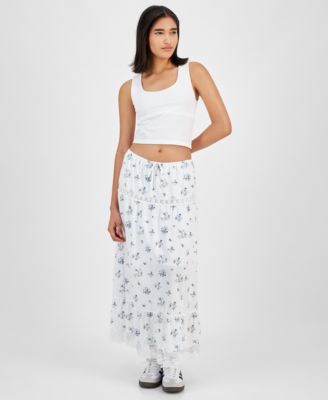 Celebrity Pink - Juniors' Floral Tiered Lace-Trim Maxi Skirt