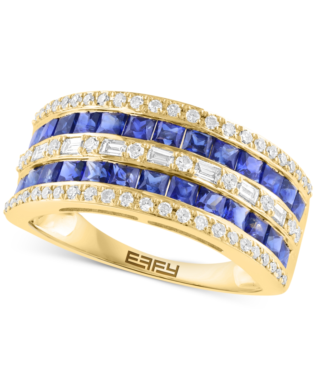 Effy Collection Effy Blue Sapphire (1-1/3 Ct. T.w.) & Diamond (3/8 Ct. T.w.) Statement Band Ring In 14k Yellow Gold In Sapphire