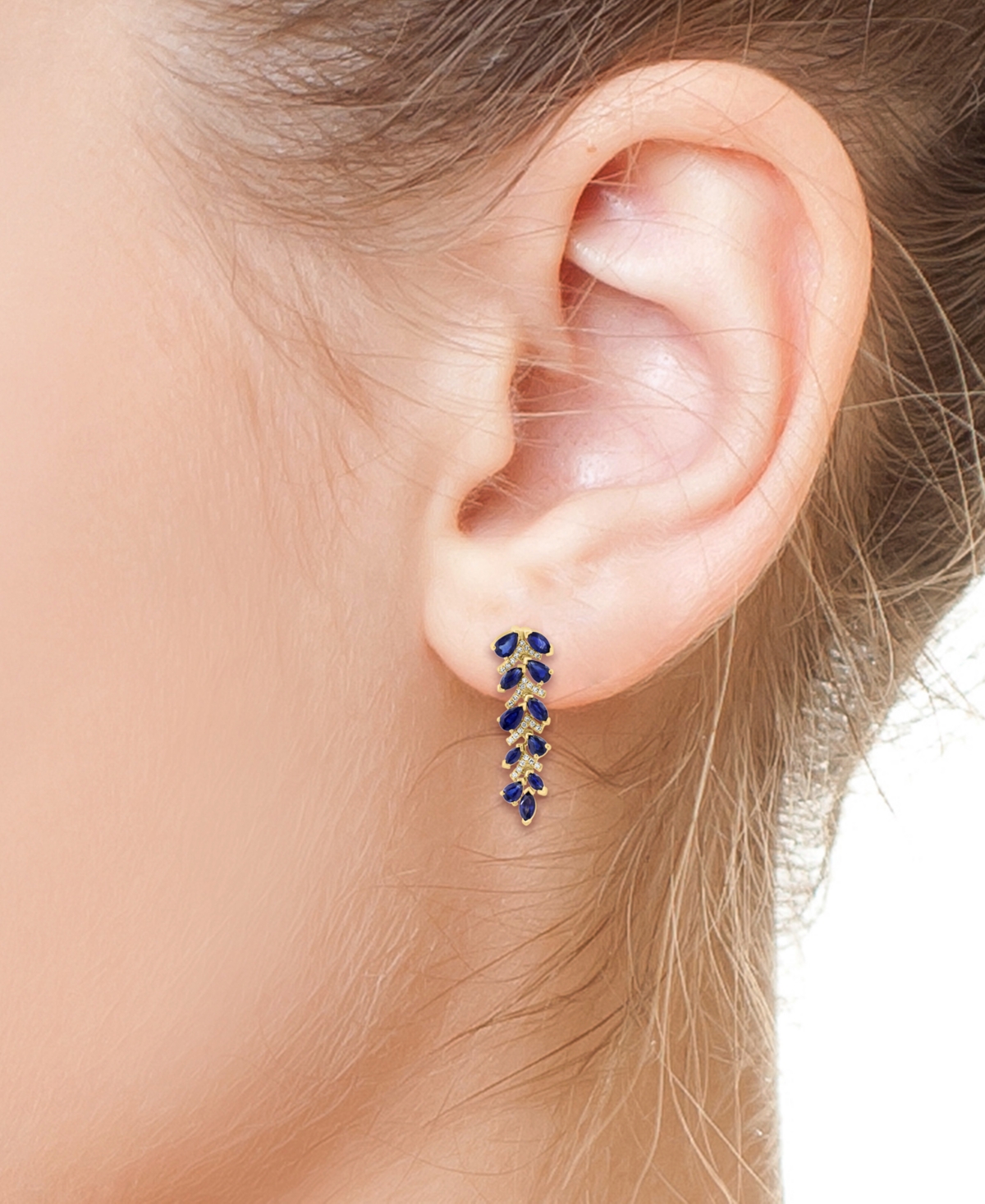 Effy Collection Effy Blue Sapphire (4-1/3 Ct. T.w.) & Diamond (1/4 Ct. T.w.) Drop Earrings In 14k Yellow Gold In Sapphire