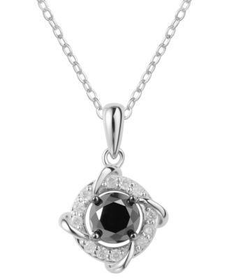 Macy's - Black Diamond & White Diamond Love Knot 18" Pendant Necklace (1 ct. t.w.) in Sterling Silver