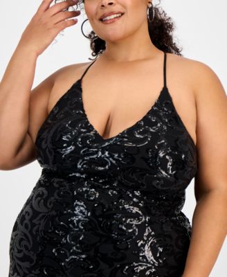 Trendy Plus Size Patterned Sequin A-Line Dress