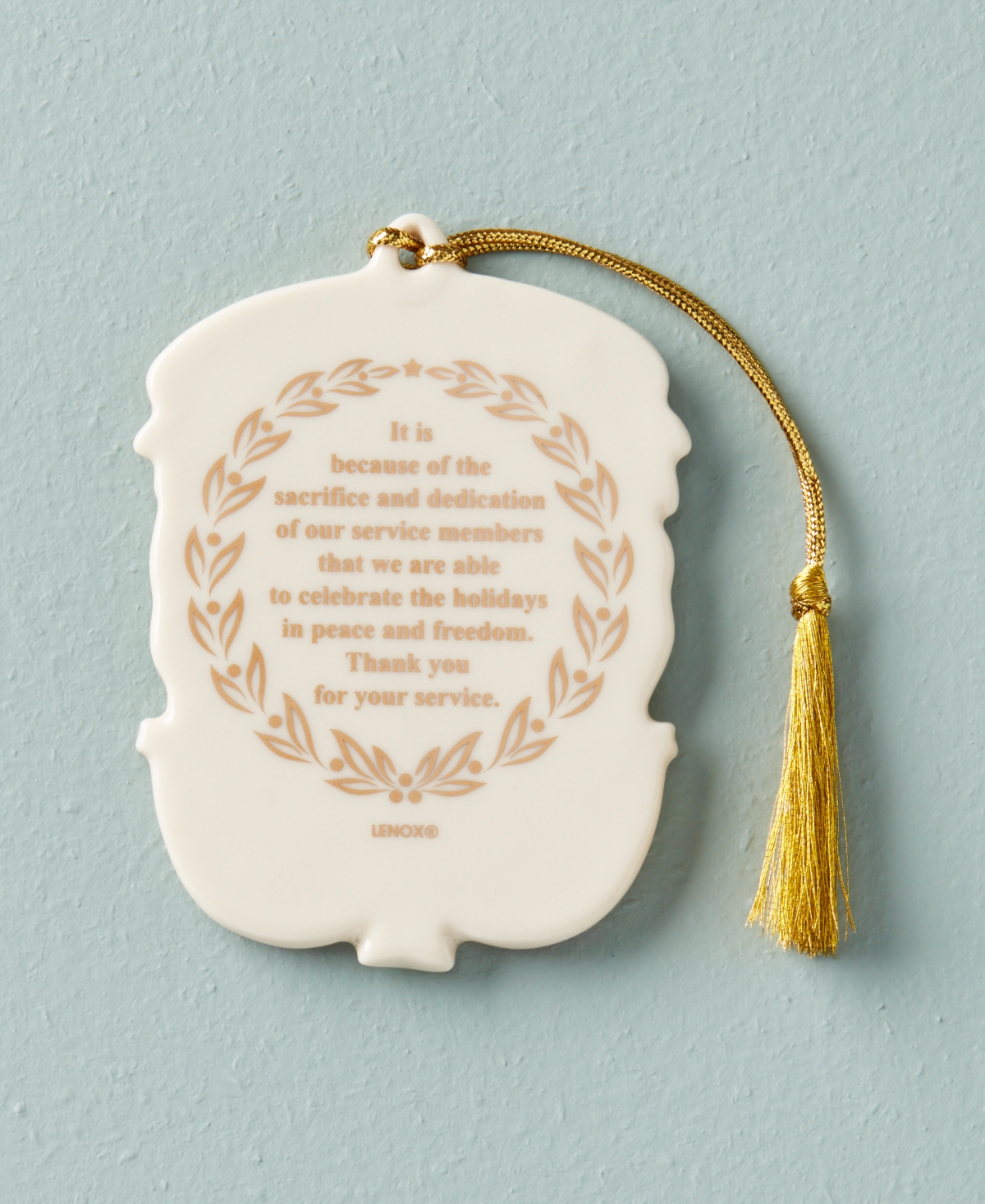 Lenox Thank You For Your Service Ornament - Ivory With Enamel Coloring And Gold Acce