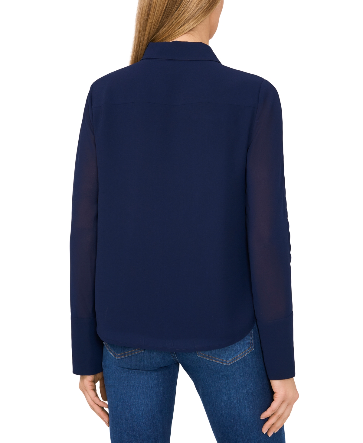 CeCe Women's Scalloped-Trim Collared Long-Sleeve Blouse