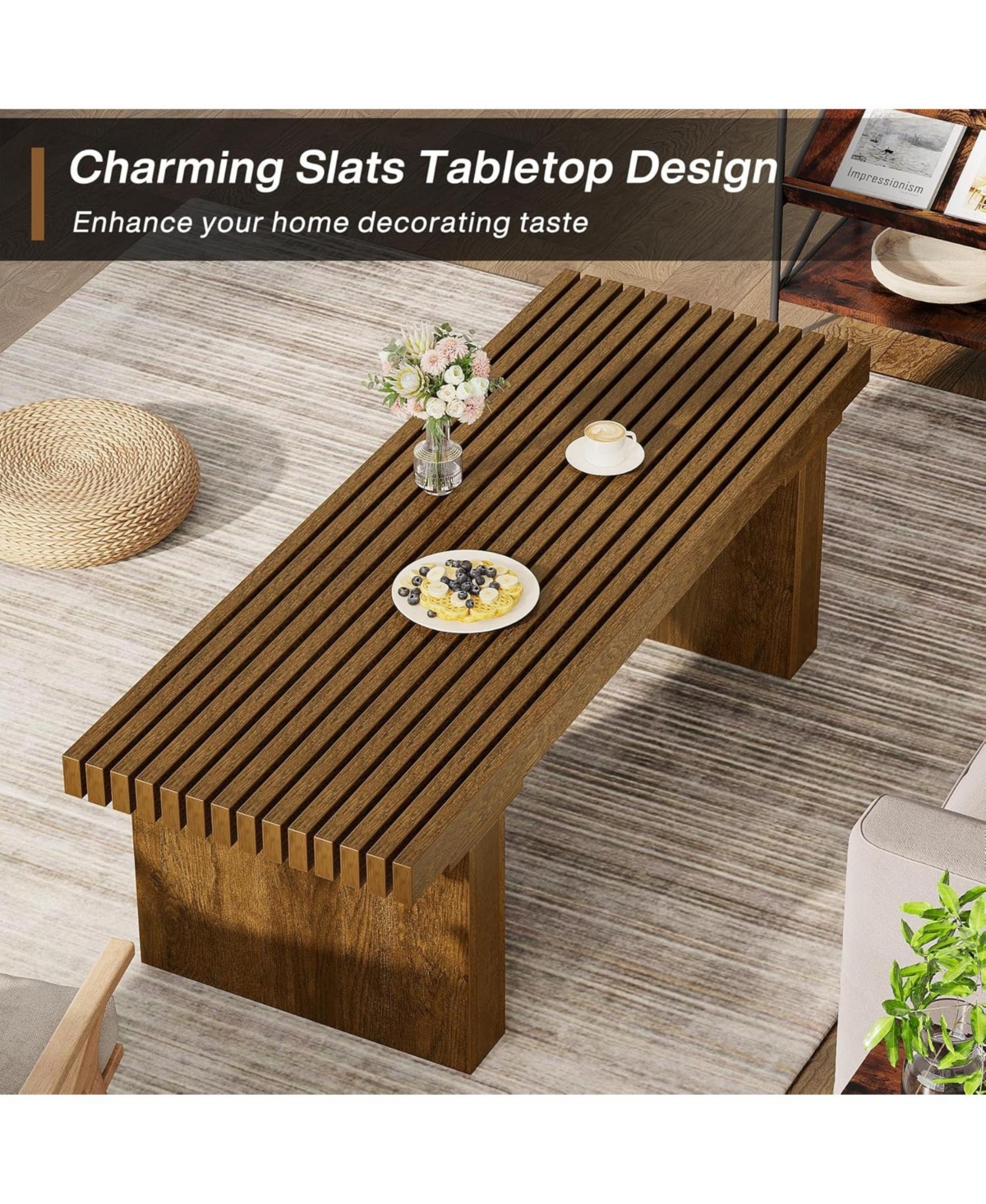 Tribesigns Rectangle Coffee Table: 47.24-Inch Wood Modern Coffee Table Cocktail Table for Living Room, Farmhouse Coffee Table Center Table Tea Table w