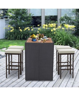 Patio Wicker Bar Stools Set of 2 with Seat Cushions and Footrest