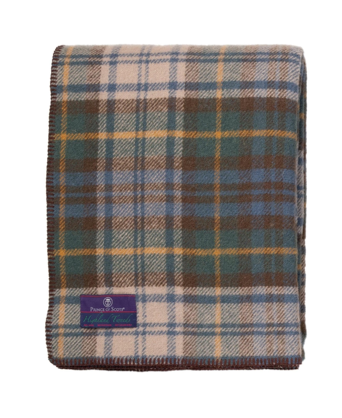 Prince Of Scots Highland Tweeds Big Throw, 59" X 80" In Green Tan