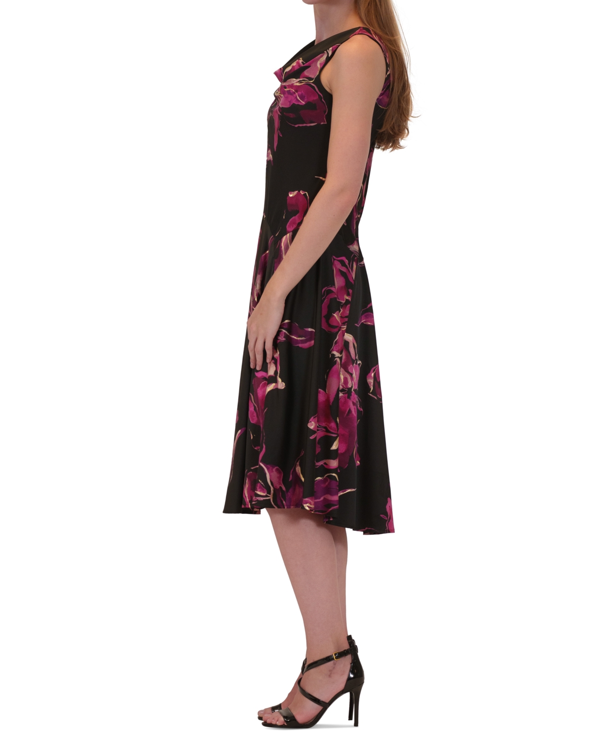 Robbie Bee Petite Floral Cowlneck Sleeveless Midi Dress
