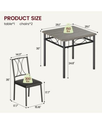Dining Table Set for 2, Kitchen Table and Chairs, Square Dining Room Table Set , 3 Piece Dining Table Set , Rustic Grey
