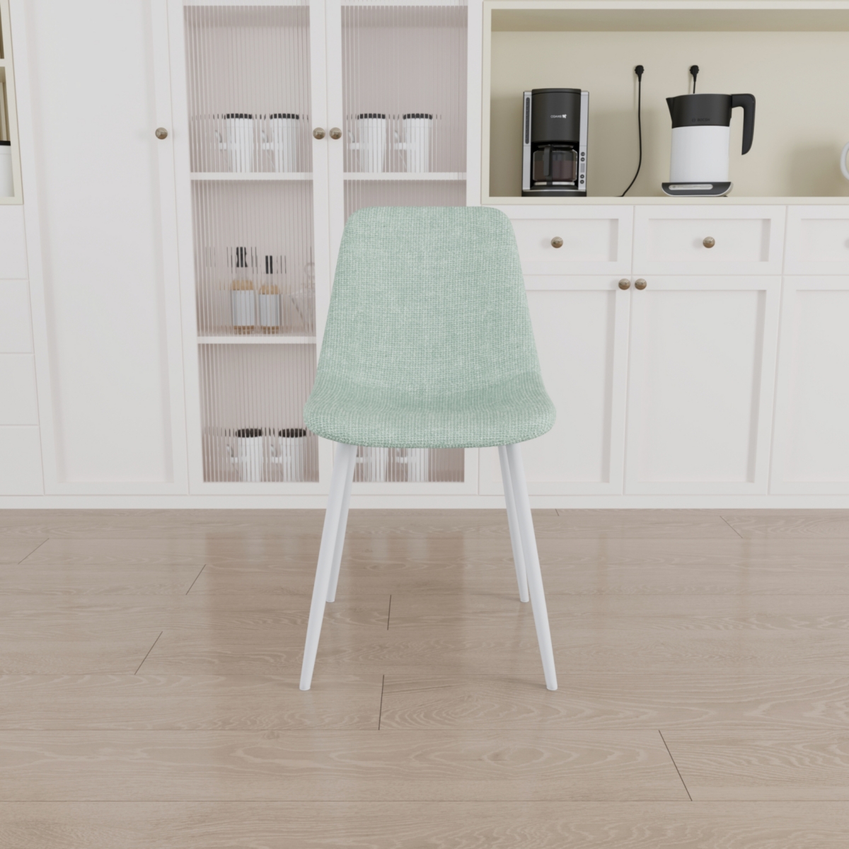 Streamdale Furniture A set of 4 dining chairs, modern kitchen dining chairs, linen padded chairs, and sturdy white metal leg decorated dining chairs